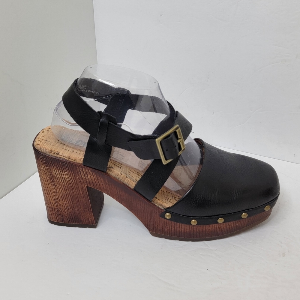 Kork-Ease Black Leather Mules with Wooden Heel - Picture 7 of 10